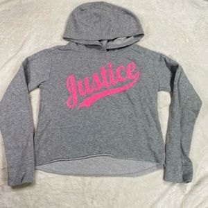 Justice Girls cropped hoodie size 12 gray w pink logo